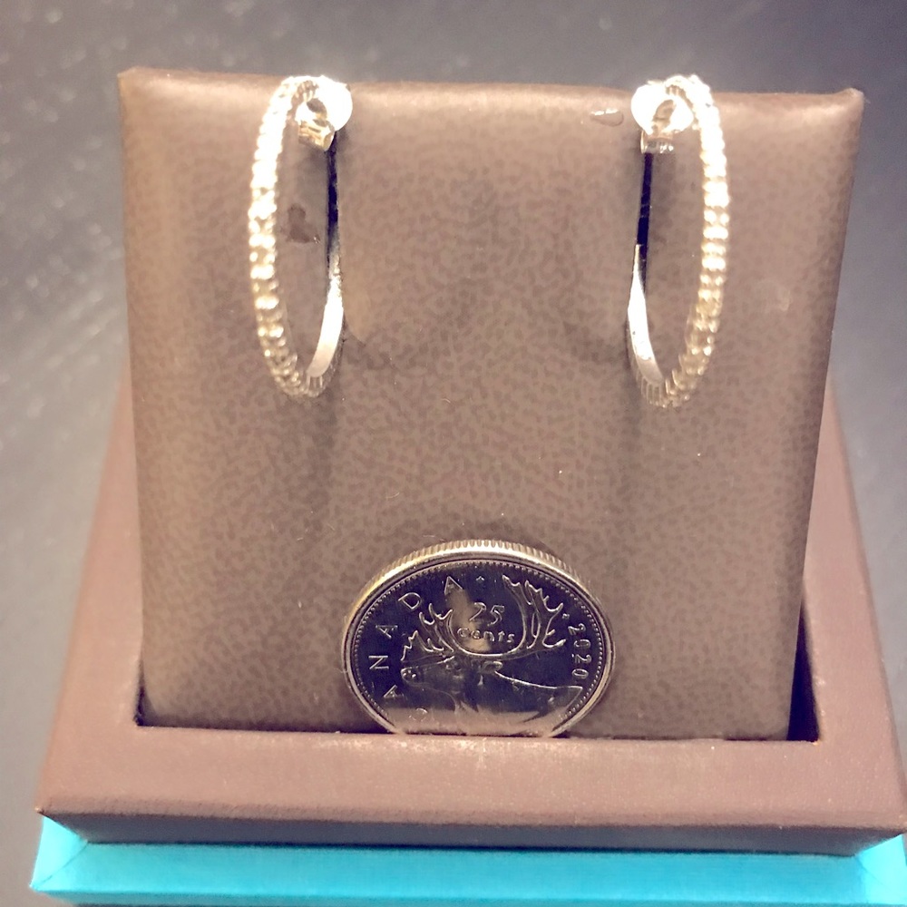NWOT Silver and real diamond small hoops